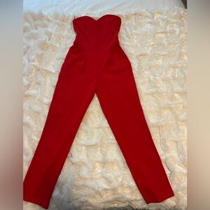 Express Strapless Red Tailored Jumpsuit
